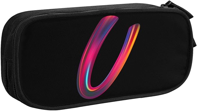 Cute Initial Pencil Case for Kids Students, Large Capacity Pencil Pouch for Boys Girls, Letter Design Pencil Box Pen Bag Office Stationery Organizer, Rainbow Letter U