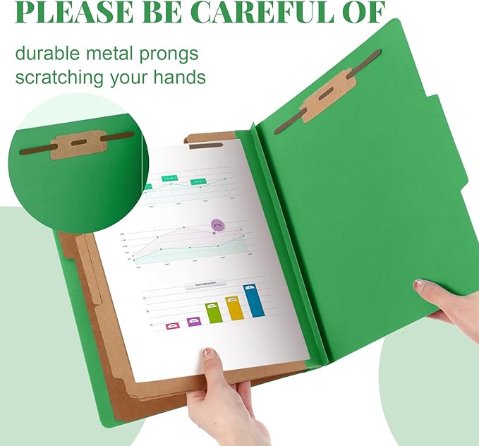 Skyygemm 12 Pcs Classification Folders Letter Size, 3 Divider Pressboard File Folder with Fasteners, Expanding File Organizer Bulk for School Teachers, Office Employee, Coworker, Staff (Green)