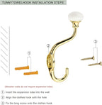 TUNNY Coat Hooks - 5 Pack Polished Gold Towel Hooks Robe Hooks Decorative Wall Hooks for Bathroom Bedroom Kitchen Towel Robe Clothes Cabinet Closet Bathroom Hardware