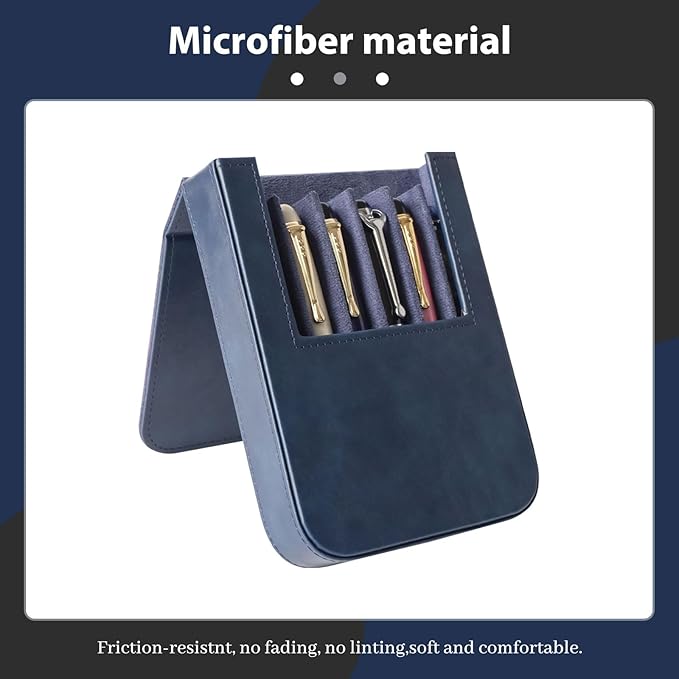 MIVLXLX Leather 6 Fountain Pen/Pencil Tray Case, Handmade, Magnetic Closure with Drawer Design, Gift Choice for Man/Woman/Office, 6 Slots（blue）