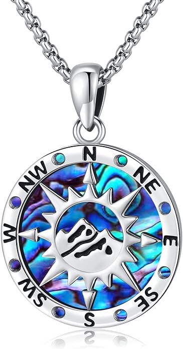 Compass Necklace for Women Men 925 Sterling Silver Pendant Urn Necklaces for Ashes Picture Locket Necklace Anchor Necklace Viking Necklace Crystals CZ Moonstone Abalone Shell Turquoise Compass Jewelry
