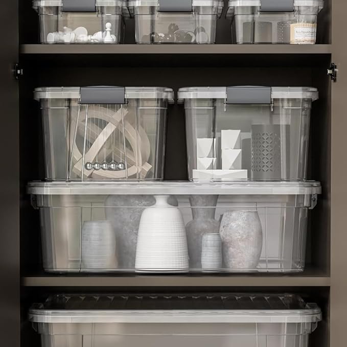 Superio Storage Bins with Lids, Clear Plastic Containers for Organizing, Stackable Totes, BPA Free, Odor Free, Organizer Boxes for Home, and Dorm (2 Pack, 14.25 Qt)