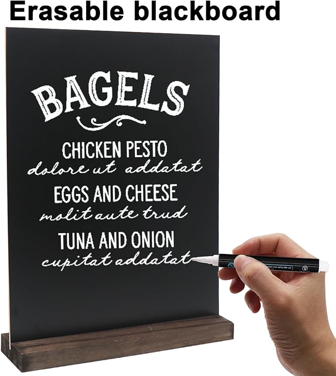 GUKBIAY Tabletop Chalkboard Sign with Base Stand 4 Pack 8.5 x 11 Inch Double Side Standing Menu Boards Food Signs for Party Buffet Wedding Bar Restaurant Food