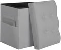 Ottoman with Storage, Ottoman Foot Rest Stool with Handles & Side Pocket. Folding Leather Storage Bench with Thicker Foam Padded Seat. Slim Tall Ottomans for Living Room 350lbs, 17x13x17in, Grey