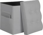 Ottoman with Storage, Ottoman Foot Rest Stool with Handles & Side Pocket. Folding Leather Storage Bench with Thicker Foam Padded Seat. Slim Tall Ottomans for Living Room 350lbs, 17x13x17in, Grey