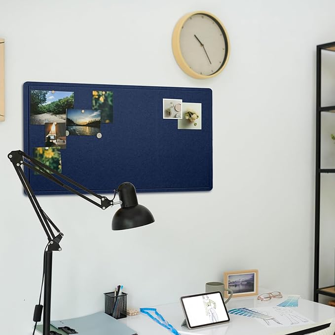 Lightomorrow Bulletin Board, 35 x 17 1/2 inches Felt Board - Decorative Pin Board, Cork Board Alternative for Wall, Foldable Self-Adhesive Vision Board Prayer Board with 20 Pushpins Dark Blue