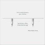 Branch Monitor Stand - Elegant, Durable Powder-Coated Steel Stand with Soft Felt Liner - Large Monitor Riser Second Tier Storage - Installs with a Universal Clamp for Ergonomic Workspace - White
