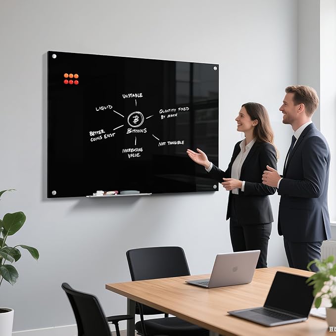 MaxGear Glass Whiteboard, Tempered Magnetic Dry Erase Board 48 x 36 Inch, Frameless Wall Mounted, Office Classroom Conference Room Home Use, Includes Markers, Eraser, Magnets & Mounting Kit