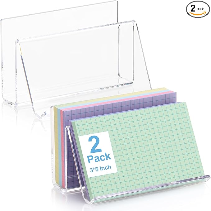 2 Pack 3x5 Index Card Display Holder Acrylic Cards Holder Stand Acrylic Business Card Holders Name Card Organizer Postcard Stand Display 200 Capacity for Studying Supplies No Card (Clear, 2 Pack)