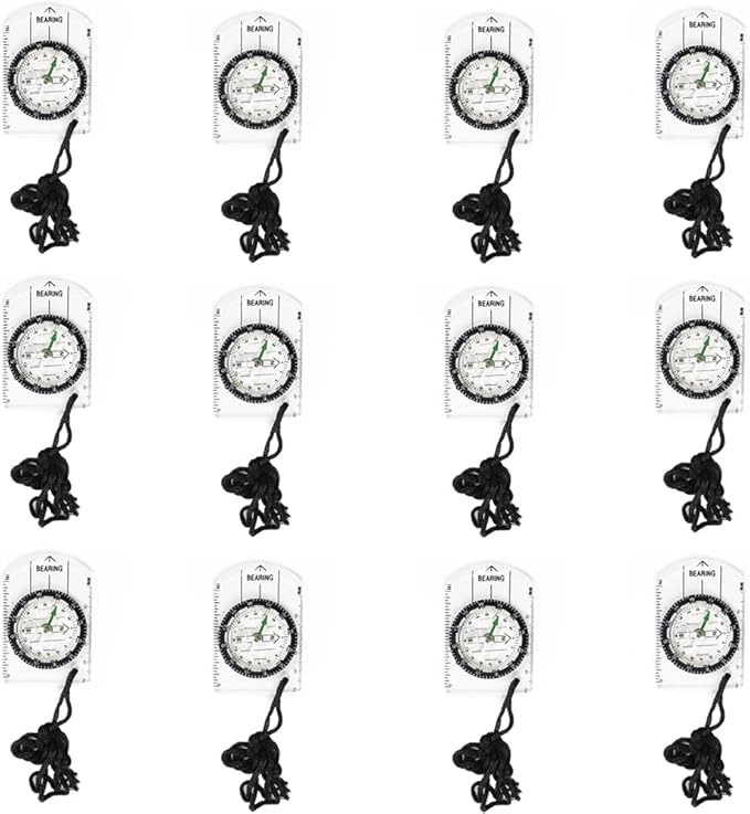BOSOIRSOU 12pcs Orienteering Compass Set - Waterproof, Map Compass for Hiking, Backpacking, Camping, Kids, Travelling