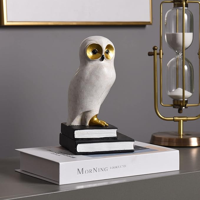 Kakizzy Book Ends for Shelves, Owl Decorative Bookends Bronze Bird Book Stopper Unique Kids Book Holders with Anti-Slip Base Luxurious Bookends for Kids Rooms Office Home Decor(White)