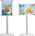 STANDNEE Heavy-duty Poster Stand Holder 11"x 17" Pedestal Floor Standing Sign Holder Vertical and Horizontal View Sign Display, Aluminum Snap Open Frame with Safety Corner, Silver