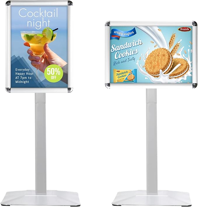 STANDNEE Heavy-duty Poster Stand Holder 11"x 17" Pedestal Floor Standing Sign Holder Vertical and Horizontal View Sign Display, Aluminum Snap Open Frame with Safety Corner, Silver