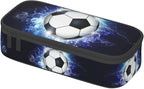 SNAPMADE Soccer Ball Pencil Box Sports Pencil Case for Boys Men, Large Capacity Durable Blue Black Pencil Pouch Storage Pen Bag Stationary Case with Double Zippers