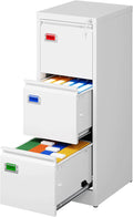 PEUKC 3-Drawer File Cabinet with Lock, 16.3" Deep Vertical Filing Cabinets, Metal File Cabinets for Home Office, Anti-Tip 3 Storage Drawers for Letter/Legal/A4/F4 Size (Assemble Required, White)