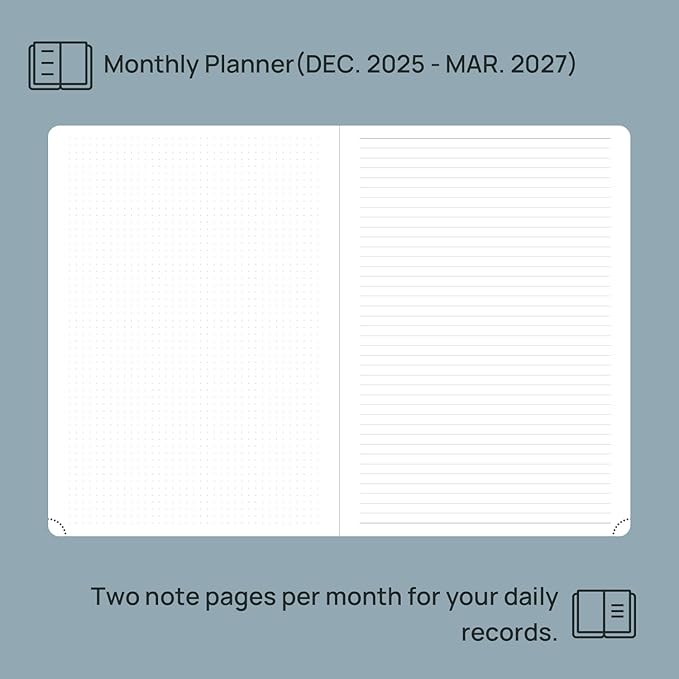 POPRUN Monthly Planner 2026-2027 (Large-8.25'' x 11.75''), 16 Months Calendar(Dec 2025-Mar 2027) Appointment Book with Stair Tabs, Inner Pockets, Pen Holder, PU Leather Softcover - Night Sky Navy Blue