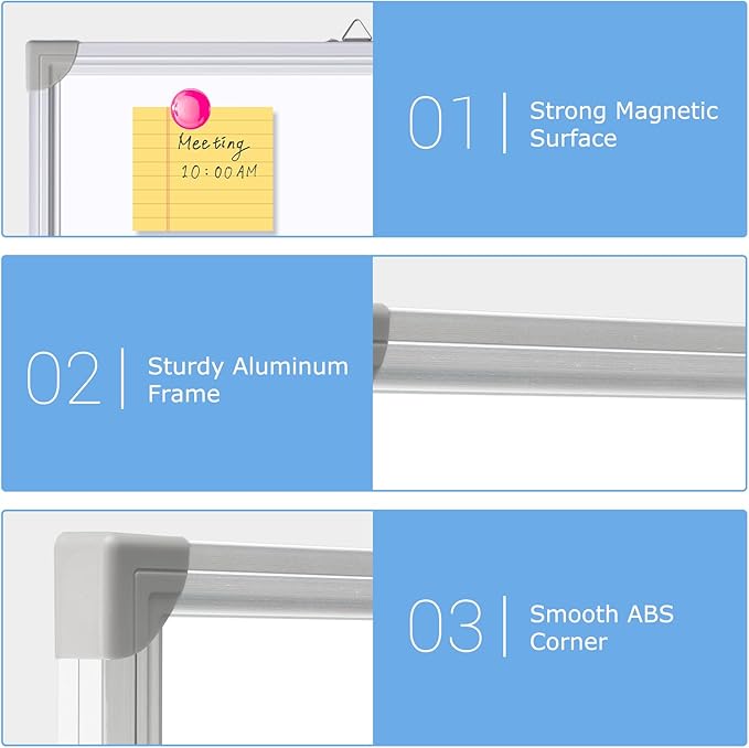 DOLLAR BOSS Large White Board 60 x 40 Inch Foldable Magnetic Whiteboard for Wall, Portable Double Sided Dry Erase Board, Aluminum Frame Message Board for School, Office, Classroom with Eraser, Markers