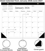 Large Desk Calendar 2026-22" x 17" Desk Calendar from January 2026 - June 2027, Desktop Pad Calendar 2026-2027 Perfect for Planning and Organizing In Your Home, School or Office, Black