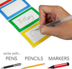 LotFancy 500pcs Name Tag Stickers, 3.5" x 2.25", 5 Colors, Plain Labels, Adhesive Tags with Perforated Line for School Office Home
