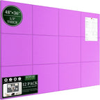 Large Cork Bulletin Board for Wall 48"x36", 12 Pack Felt Wall Tiles with 80 Pushpins, 60 Safe Removable Adhesive Tabs, Decorative Pin Board Tack Board for Office Home School, Purple