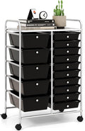 LDAILY 15 Drawer Rolling Storage Cart, Rolling Cart with Drawers for Classroom, Art Supply Craft Organizer on Wheel with Metal Frame & Handles for Home Office School