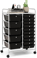 LDAILY 15 Drawer Rolling Storage Cart, Rolling Cart with Drawers for Classroom, Art Supply Craft Organizer on Wheel with Metal Frame & Handles for Home Office School
