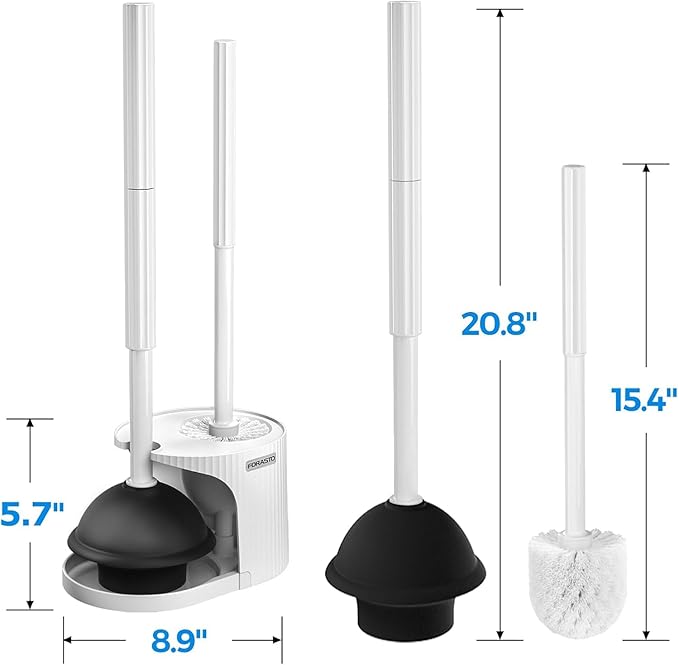 FORASTO 3Pack 2 in 1 Toilet Brush and Plunger Set, Extended Handle Plunger,Toilet Bowl Brush Plunger Set,Bathroom Cleaning Tools,Toilet Brush Plunger Combo,Cleaning Brush,Cleaning Supplies, White