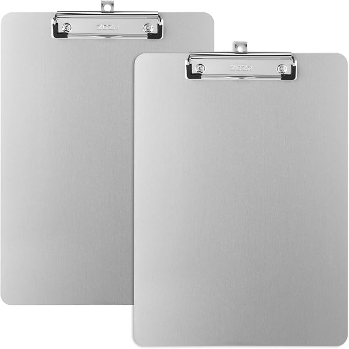 ZCZN Metal Clipboards, 2 Pack Heavy Duty Aluminum Clipboards 12 x 9 Inches, A4 Letter Sizer Document Holder with Low Profile Clip, Suitable for School, Office, Jobsite or Medical Staff, Silver