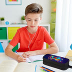 HiMagics Children's Pencil Case, Large Zipper Pencil Pouch for Boys with Two Compartments Boys Pen Pouch for School Dinosaur Pencil Bag, Black
