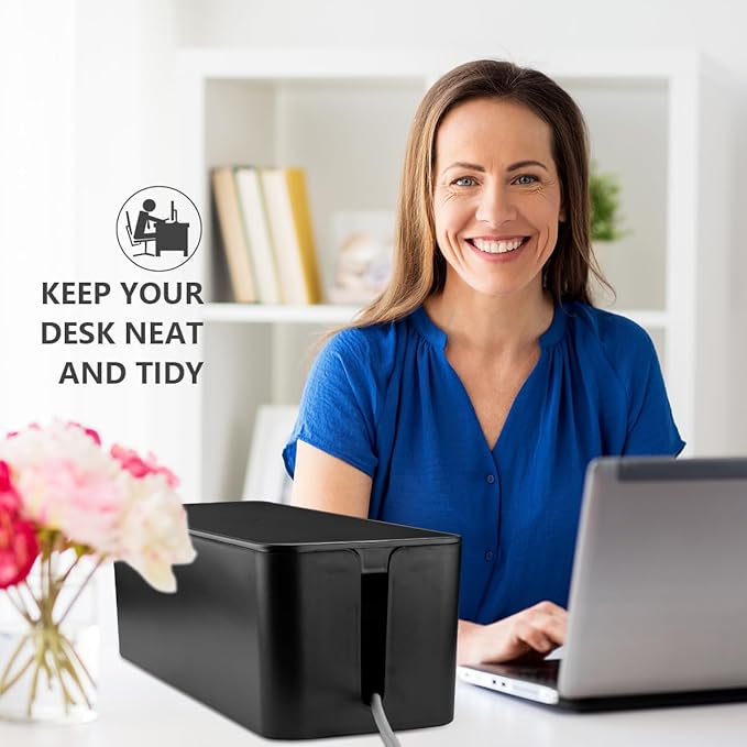 TuweChen Cable Management Box - Large Cable Organizer Box to Hide Wires & Power Strips, TV & Desk Computer Wires, Cord Organizer Box for Home & Office, Black