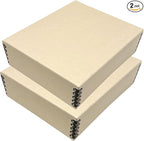 Lineco Museum Archival Storage Box, 8.75x10.75x3 in. Drop Front Design. Acid-Free with Metal Edge. Organize Photos, Pictures, Prints, Documents, Crafts, DIY. Tan, 2 Pack