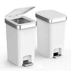 accep 2 Pack Bathroom Garbage Can with Lid, 2.6 Gallon /10 Liter Small Trash can, Press Top Bin & Step Metal Pedal Trash Bin, Mini Waste Basket for Bedroom, Home Office, Toilet, Dorm (Grayish-White)
