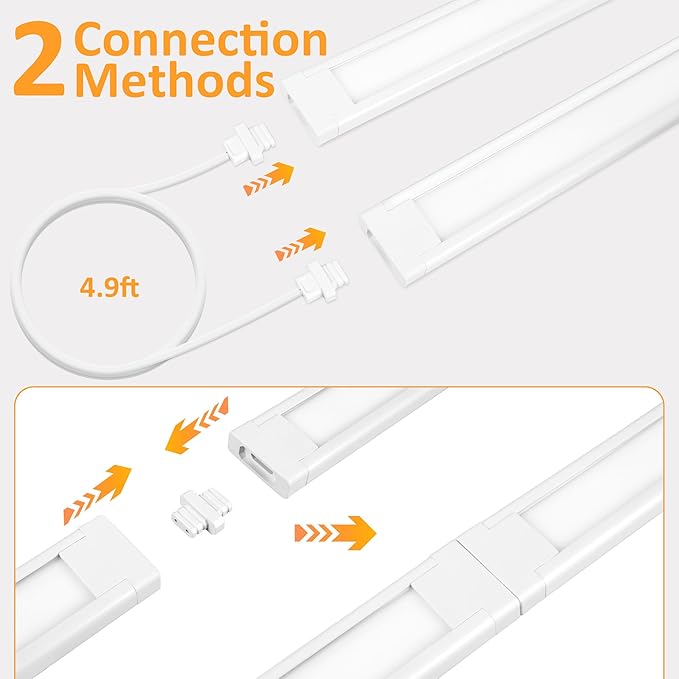 maylit Under Cabinet Lighting Plug in, 4Pcs 14 Inch Linkable Ultra Bright LED Light Bars, Renter Friendly Lamp, Wired 110V 120V Indoor Lights for Kitchen Cabinet, Counter, Workbench, Shelf, Warm White
