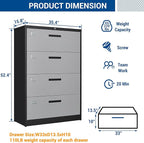Fesbos Metal Steel 4 Drawer Lateral File Cabinet with Lock, Filling Cabinets for Home Office, Lockable Storage Cabinet for Hanging Files Letter/Legal/F4/A4 Size-Assembly Required