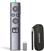 Norwii N95s BLE Presentation Clicker with Digital Pointer for PowerPoint Presentation on TV Screen and Projection Screen, Wireless Presenter Remote with Countdown Timer (Green Light-USB-C)