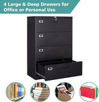 MIIIKO 4 Drawer Lateral File Cabinet with Lock, White Lateral Filing Cabinet, Large Deep Drawers Locked by Keys, Metal Storage File Cabinet for Hanging Files Letter/Legal/F4/A4 Size