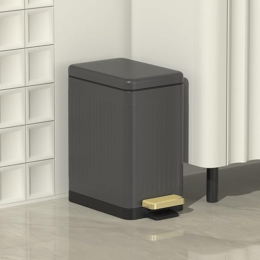 Mbillion Bathroom Trash Can with Lid-Stainless Steel Step Slim Garbage Can-Metal Wastebasket-10L/2.6 Gallon Rectangle Pedal Trash Bin for Narrow Office, Kitchen, Bedroom, Toilet-Soft Close, Grey