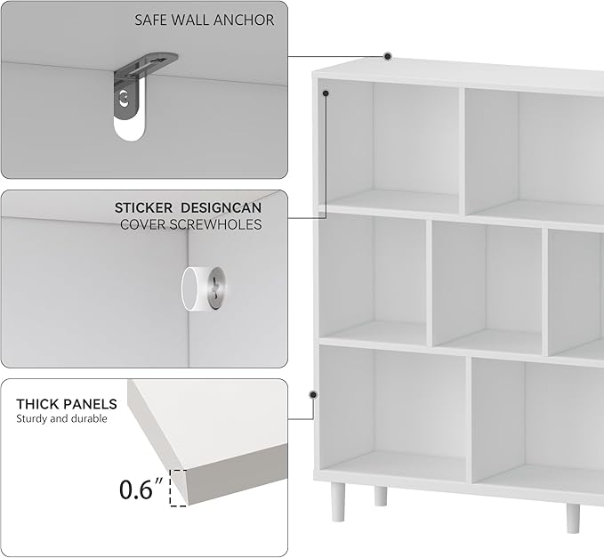 Chyanmoo Wood Cube Storage Organizer White Bookshelf - 3-Tier Freestanding Storage Cabinet with Legs for Home Office, 10-Cubes Open Shelf