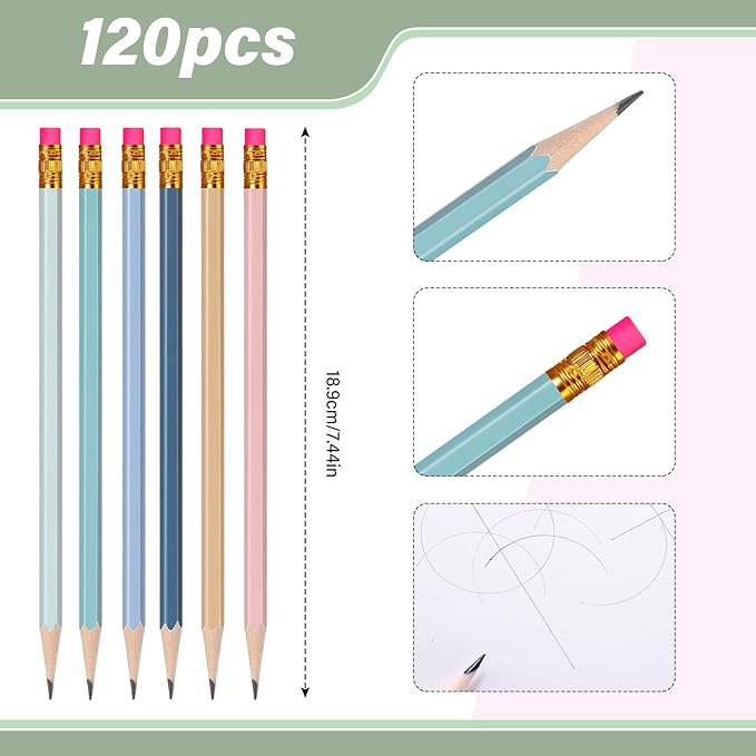 TecUnite 120 Pcs #2 HB Pencils with Eraser No 2 Unsharpened Wooden Hexagonal Pencils for Adults Gifts for School Exam art Learning Office Sketching(Morandi Colors)