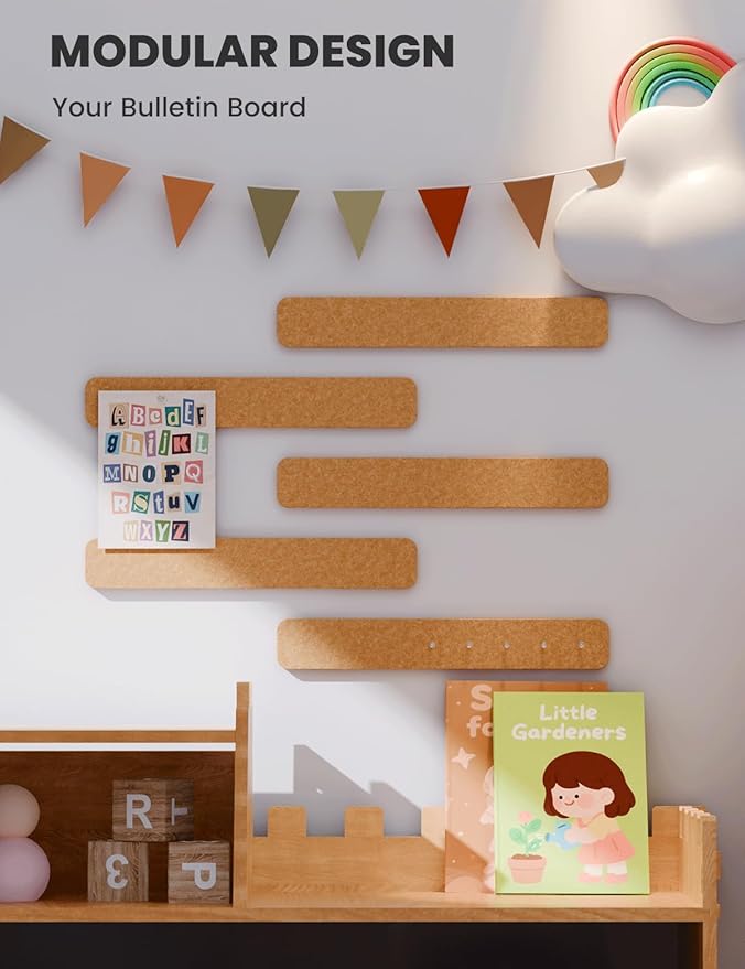 Fluxynara Cork Board Alternative Felt Strip Board 5-Pack 13"x2", Office Pin Board with 35 Push Pins, Adhesive Install for Bedroom Door & Home Office(Sunset Yellow)