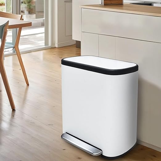 JM ·YIPENG Dual Trash Can Stainless Steel Recycle Bins for Kitchen, 60 L/16 Gallon Dual Compartment Recycling Trash Can with Soft-Close Lid and Removable Liner Buckets for Kitchen, Living Room, White