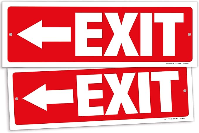 iSYFIX Exit Signs - 2 Pack 12x4 Inch Directional Left Arrow Signs, 40 mil Polystyrene Plastic, UV Laminated, Scratch & Fade Resistant, Waterproof - Ideal for Office, Theater, School, Business