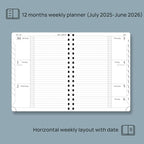 POPRUN Planner 2025-2026, Horizontal Weekly Notebook Jul.25-Jun.26 (Medium 6.75''x 8.75''), Academic Calendar Book with Monthly Tabs, Spiral Soft Cover, Inner Pocket, 100 GSM - Navy Blue