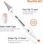 Shuttle Art 36 Colors Skin Tone&Hair Art Markers, Dual Tip Alcohol Based Marker Pen Set Contains 1 Blender 1 Carrying Case 1 Marker Pad Perfect for Kids & Adults Portrait,Comic, Anime, Manga
