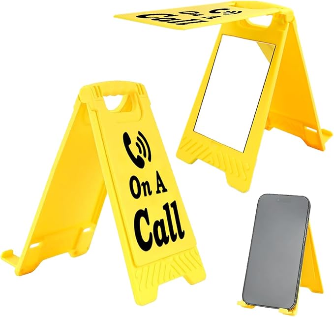 Funny Office Desk Accessories,Workplace Status Indicator Office Cubicle Decor,Phone Holder Mirror Acrylic Table Signs，Meeting in Progress Desk Decor, Privacy Please,Team Gifts for Director(On A Call)
