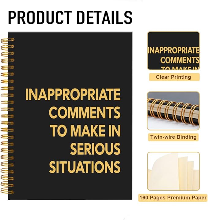 Mhfpl Inappropriate Comments to Make in Serious Situations Black Golden Spiral Blank Notebook, Humor Saying Sarcastic Gifts for Employee, Work Gag Gifts for Colleague Team Member Staff Friends