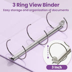 SUNEE 3 Ring Binder 3 Inch 1 Pack, Clear View Binder Three Ring PVC-Free (Fit 8.5x11 Inches) for School or Office Supplies, Purple
