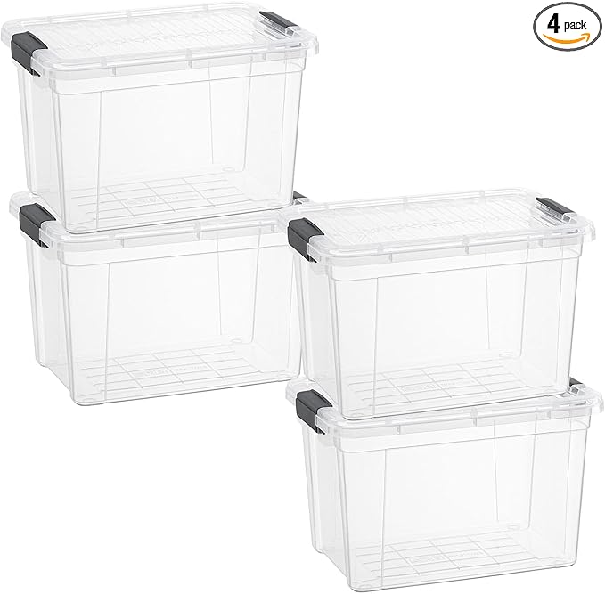 Superio Storage Bins with Lids- 4 Pack, 4.75 Qt Clear Boxes for Organizing, Stackable Plastic Containers- BPA Free, Non-Toxic, Odor Free, Organizer for Home, Office, Dorm