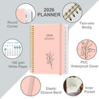2026 Planner - Planner 2026 from January 2026 to December 2026, Weekly & Monthly Planners Spiral Bound with 12 Monthly Tabs, Inner Pocket, 6.4" x 8.5", Pink