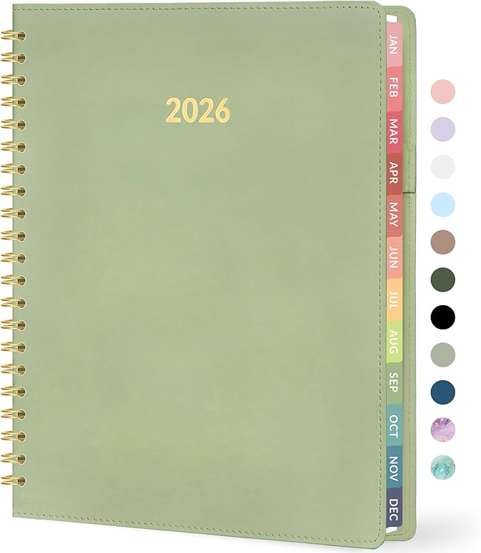 Forvencer 2026 Planner Weekly and Monthly, Jan 2026 -Dec 2026, Vegan Leather Cover Calendar Planner, 8.5" x 11" Agenda with Color Tabs, Inner Pocket, Spiral, 2026 Planner for Office School Supplies